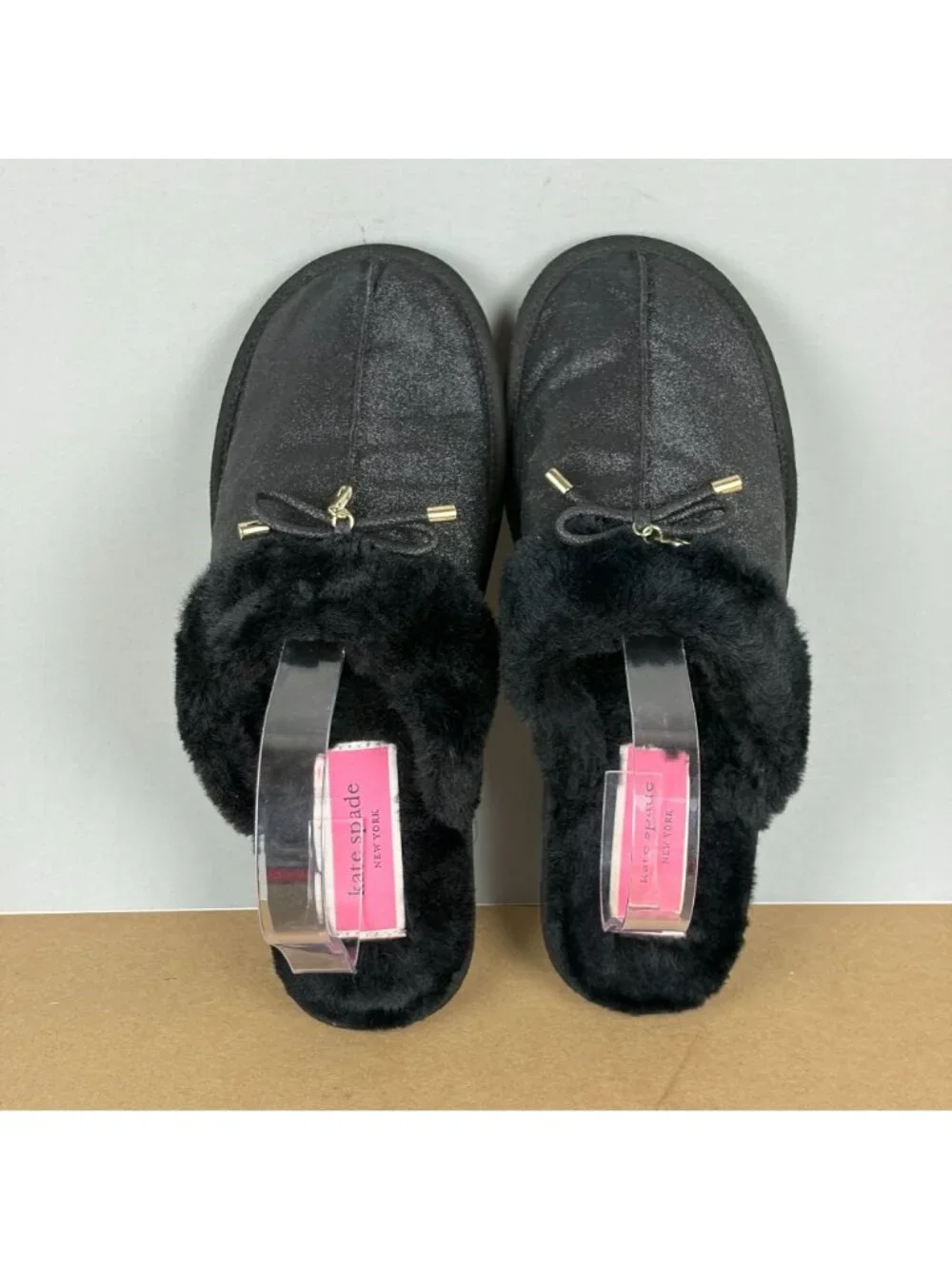 Kate Spade Lacey Slippers Womens 10.5 Black Gold Pink Lined Sparkle
